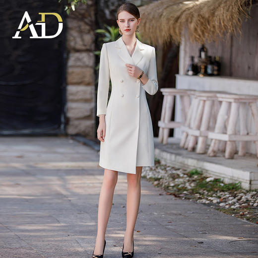 AD米色职业装女连身裙上镜装西装连衣裙显瘦工作服主持人正装裙子送腰带 商品图2
