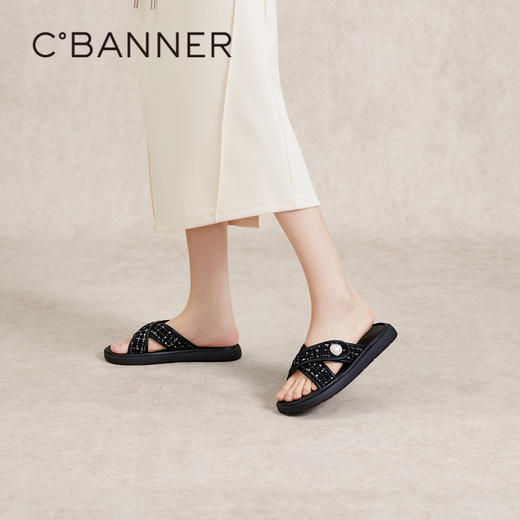 千百度轻奢休闲平底凉拖鞋女夏季小香风可外穿沙滩拖鞋A24375177 商品图2