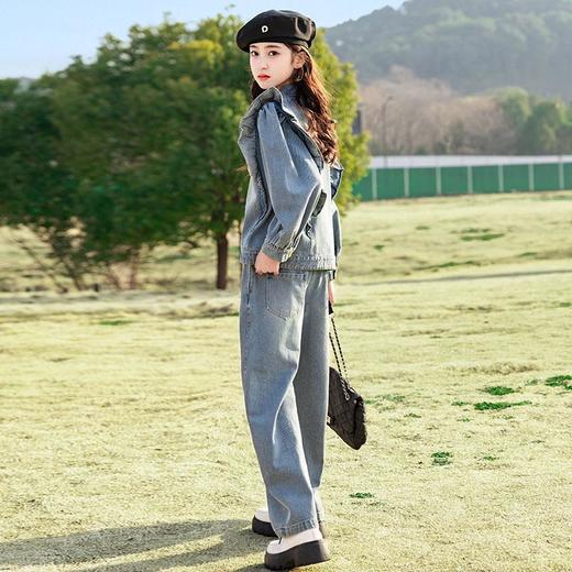 女童春装套装2024新款洋气女大童春秋款儿童春季牛仔阔腿裤两件套 商品图2