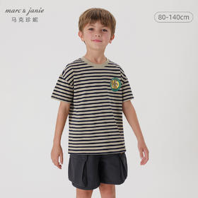 马克珍妮男童城市户外小松鼠条纹短袖T恤儿童上衣夏装新款240503