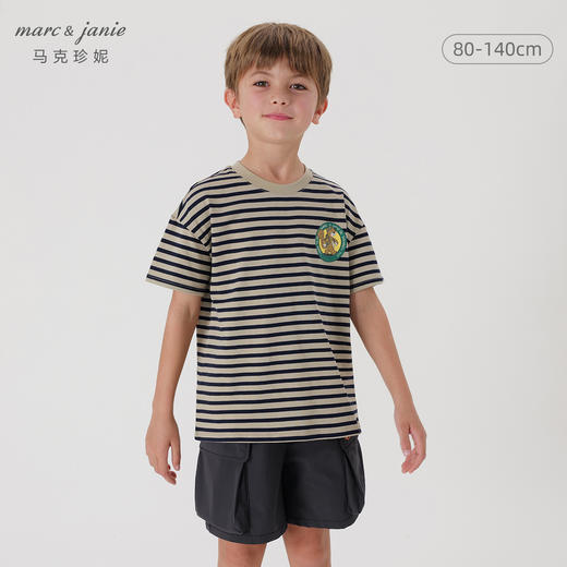 马克珍妮男童城市户外小松鼠条纹短袖T恤儿童上衣夏装新款240503 商品图0