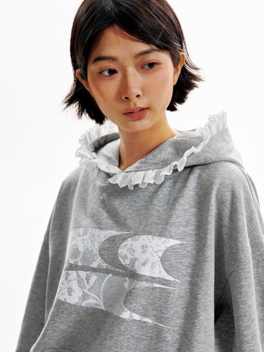 CryingCenter 花灰慵懒芭蕾风休闲薄款蕾丝经典3clogo带帽卫衣 商品图3