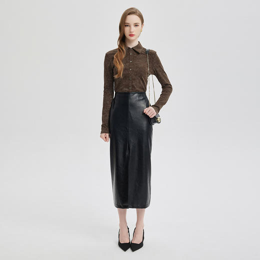 PE252斯尔丽24春季新款设计感衬衣领横机针织柔软时尚垫肩短款上衣 商品图3