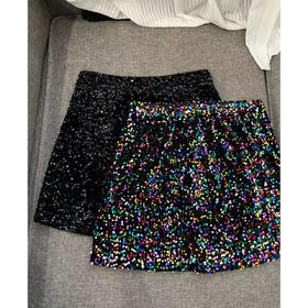 2024软软同款【日间晚星】后腰半松紧侧拉链亮片短裙奢感高腰时尚洋气