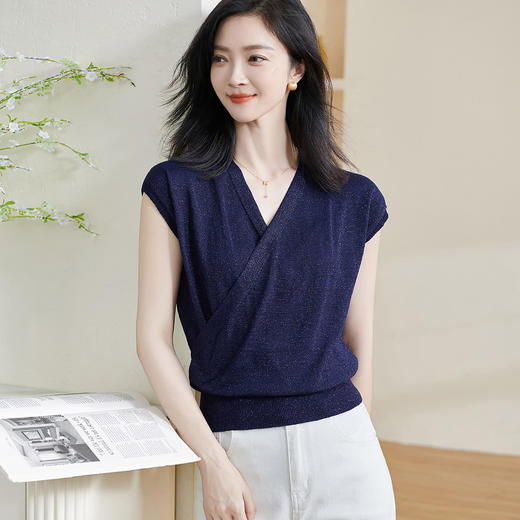 米思阳【重工冰丝高弹针织衫】2025夏季通勤职场v领休闲薄上衣女1053 商品图1