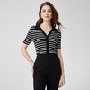 EITIE爱特爱修身显瘦黑白条纹翻领气质百搭针织衫上衣夏新款B2401306针织衫 商品缩略图1