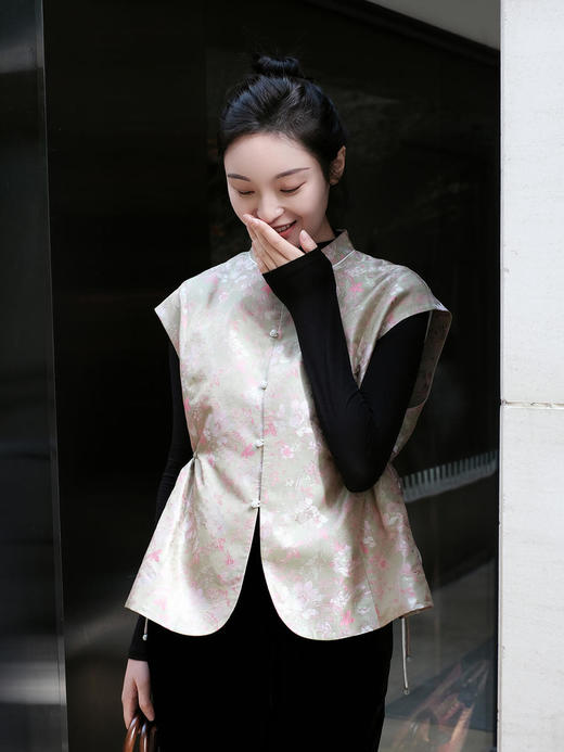 盛唐牡丹 |宋锦海棠纹对襟马甲 商品图8