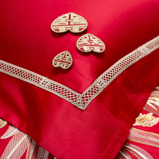 梦洁婚庆 云锦绣花四件套 天生一对 商品图4
