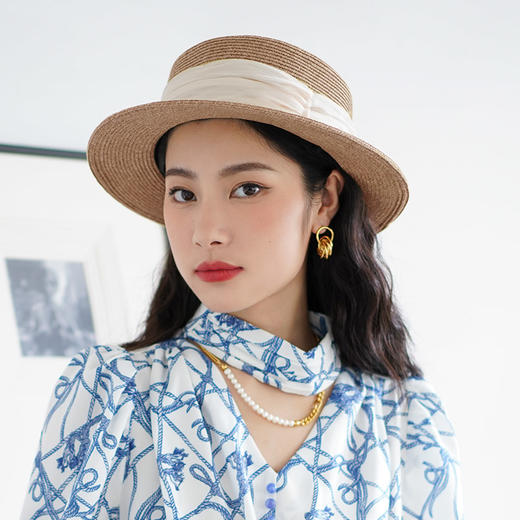 疯帽子 颜值系 夏季法式平顶礼帽遮阳草帽海边度假逛街 春夏 商品图2