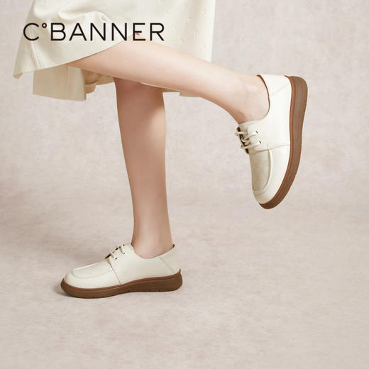 千百度平底真皮牛津鞋春季软面透气小皮鞋女系带休闲单鞋A24157203 商品图0