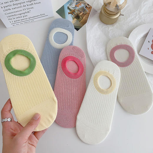 【5双装！船袜子女夏季 棉薄款冰淇淋拼色无骨船袜】吸汗透气 防滑不掉跟隐形袜 商品图2