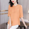 KQLE250N3033 2024夏季新款时尚宽松舒适七分袖棉麻衬衫百搭大码纯色小衫 商品缩略图2