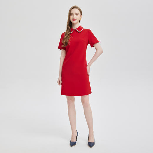 PE807斯尔丽2024新款名媛气质翻领钉珠款小礼服感小个子减龄时尚连衣裙 商品图3