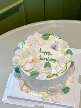 小清新花花|翻糖仿刮刀花装饰蛋糕