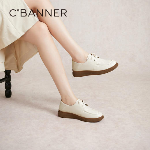 千百度平底真皮牛津鞋春季软面透气小皮鞋女系带休闲单鞋A24157203 商品图2