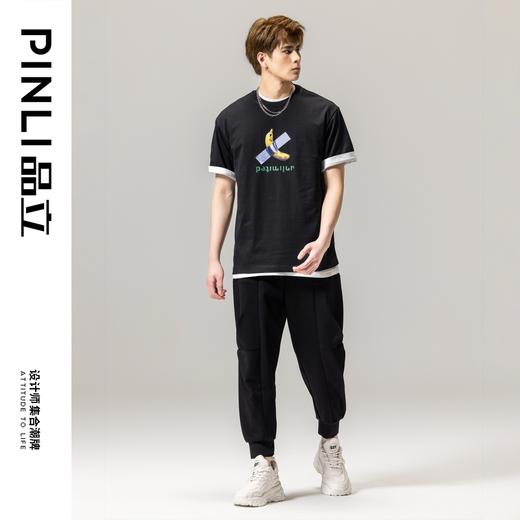 PINLI品立2024春季新款纯棉体恤印花短袖T恤男士上衣BG231111017 商品图1