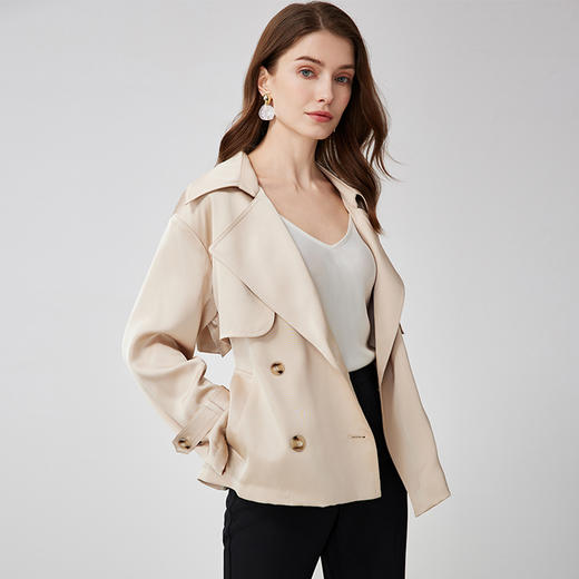 EITIE爱特爱春季新款束腰显瘦修身百搭短款风衣7304005 商品图2