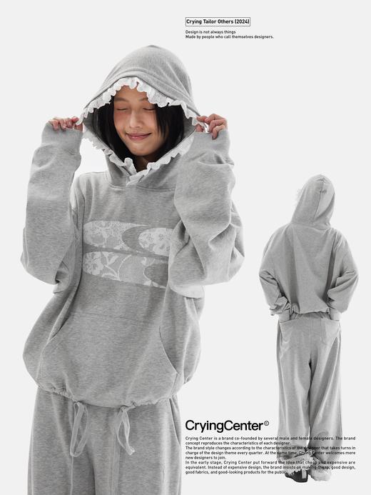 CryingCenter 花灰慵懒芭蕾风休闲薄款蕾丝经典3clogo带帽卫衣 商品图2