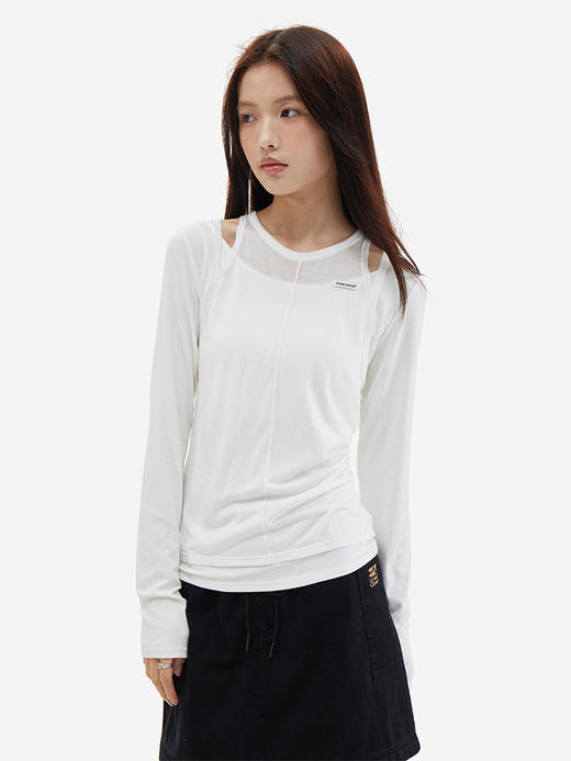 CryingCenter 天蓝纯白背心长袖假两件叠穿上衣长袖tee 哭喊中心 商品图0