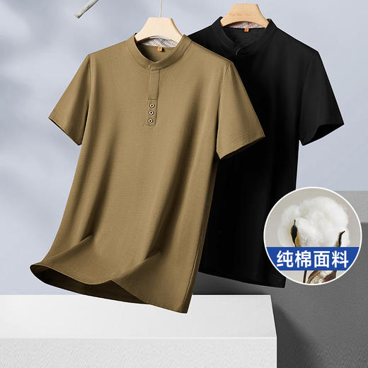 【纯棉】【新款DDP】大依优型大码小立领短袖T恤加肥加大男士大号弹力透气舒适夏季半袖透气中式 商品图0