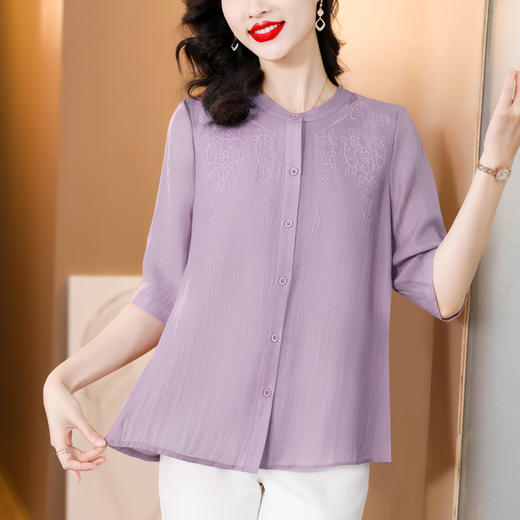 KQL-3033夏季新款时尚宽松舒适七分袖棉麻衬衫百搭大码纯色小衫 商品图0