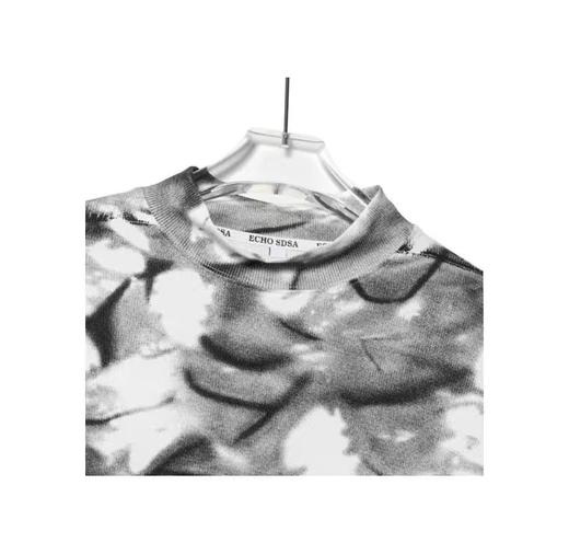 T423秋冬新款渐变水墨印染圆领长袖打底衫宽松休闲百搭潮流T恤 商品图1