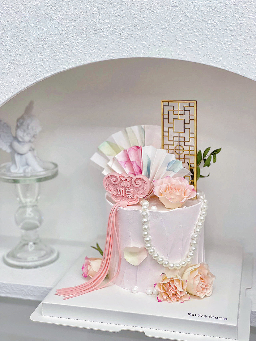 国风新中式素雅女生长辈妈妈蛋糕（主图四寸加高效果）