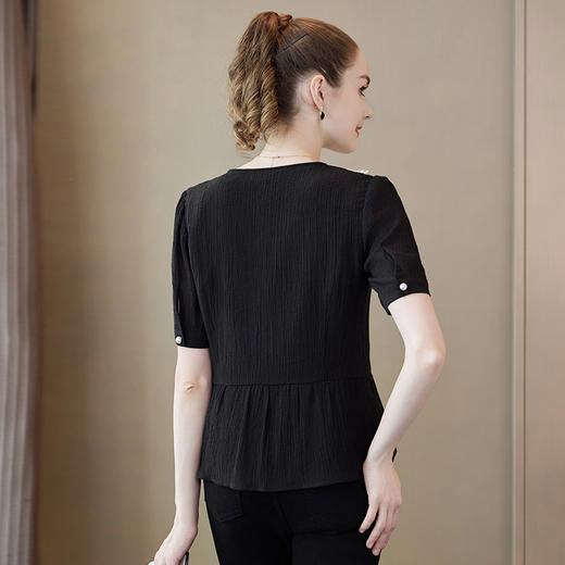 奢姿2024年夏季新款大码女装减龄花边V领百搭上衣胖妹妹时尚衬衫9942253383 商品图3