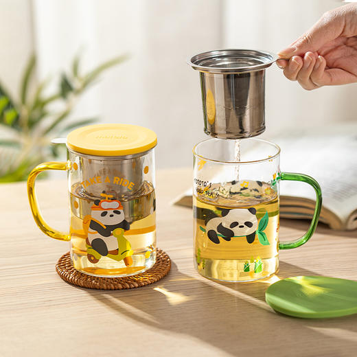 摩登主妇mototo熊猫泡茶杯家用玻璃杯子女新款2024水杯茶水分离杯 商品图0