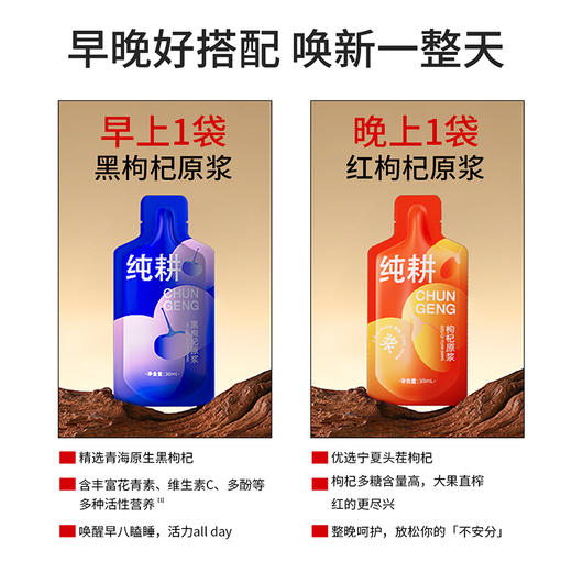 纯耕红枸杞原浆一袋30毫升、纯耕黑枸杞原浆一袋30毫升、纯耕沙棘原浆一袋30毫升 商品图0