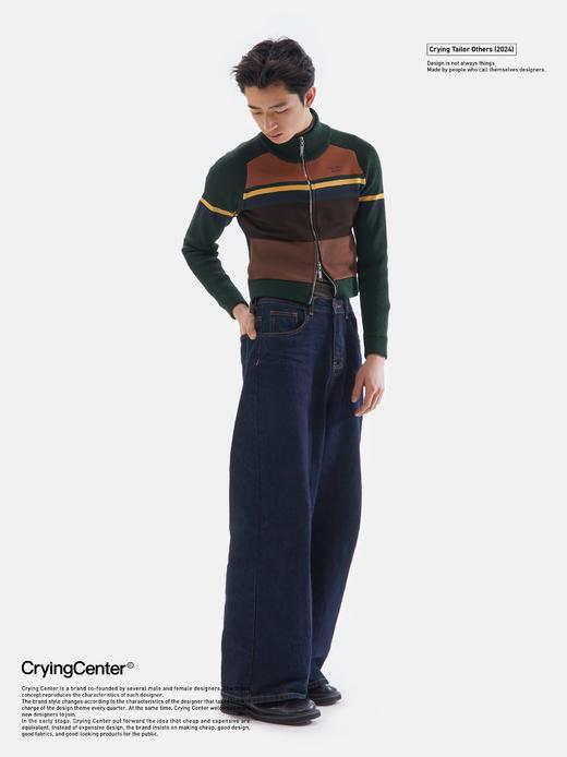 CryingCenter 复古拼接罗纹短款针织夹克男女同款 情侣 哭喊中心 商品图2