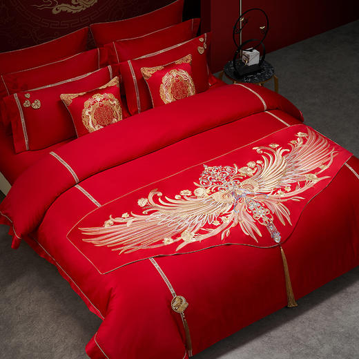 梦洁婚庆 云锦绣花四件套 天生一对 商品图2