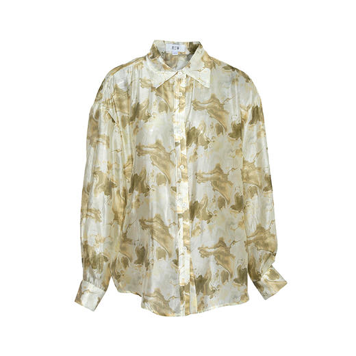 两三事行云如水国潮系列春季设计感小众气质衬衫复古印花宽松衬衣 商品图0