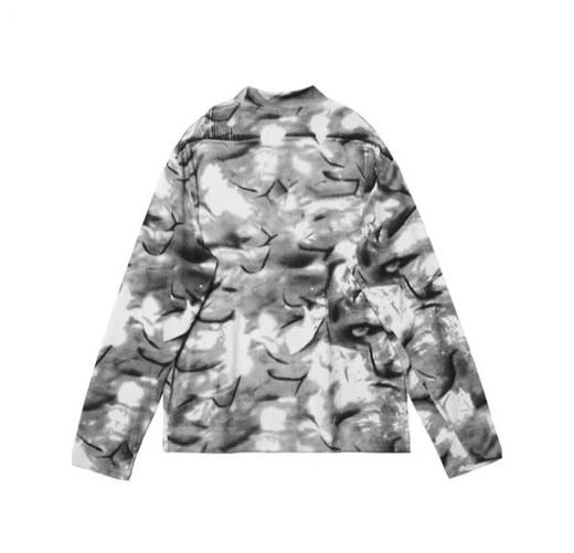 T423秋冬新款渐变水墨印染圆领长袖打底衫宽松休闲百搭潮流T恤 商品图4