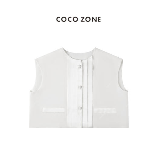 COCO ZONE 圆领排扣前幅手工收褶纯色马甲外套 23C18721 商品图0