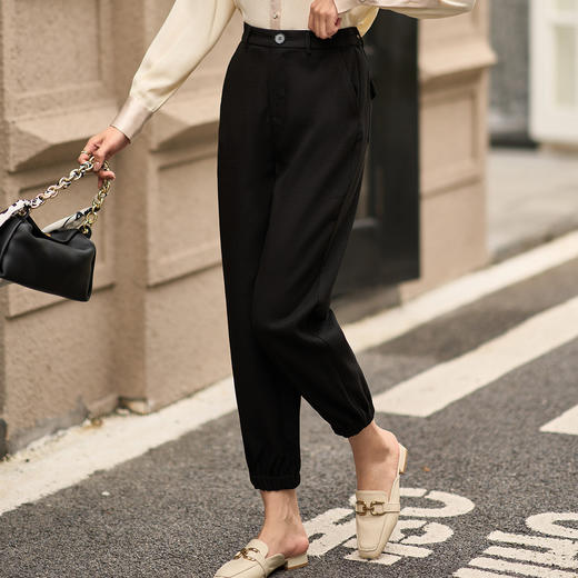 剩S 米思阳2026春季新款百搭时尚修身束脚裤小个子黑色显瘦九分裤1392 商品图0