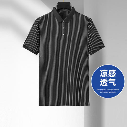 【凉感透气】【新款DDA】大依优型大码竖条纹短袖Polo衫翻领加肥加大男士大号弹力透气舒适夏季半袖透气 商品图0
