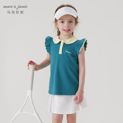 【凉感快干】马克珍妮新款夏装 女童撞色花边袖POLO衫230823 商品图1