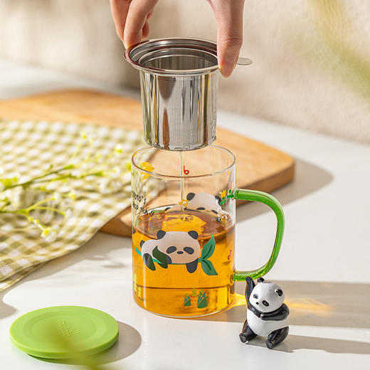 摩登主妇mototo熊猫泡茶杯家用玻璃杯子女新款2024水杯茶水分离杯 商品图2