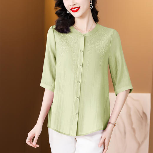 KQL-3033夏季新款时尚宽松舒适七分袖棉麻衬衫百搭大码纯色小衫 商品图3