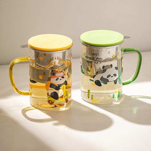 摩登主妇mototo熊猫泡茶杯家用玻璃杯子女新款2024水杯茶水分离杯 商品图3