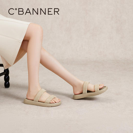 千百度沙滩海边一字拖女款夏季平底可外穿休闲舒软凉拖鞋A24375181 商品图2