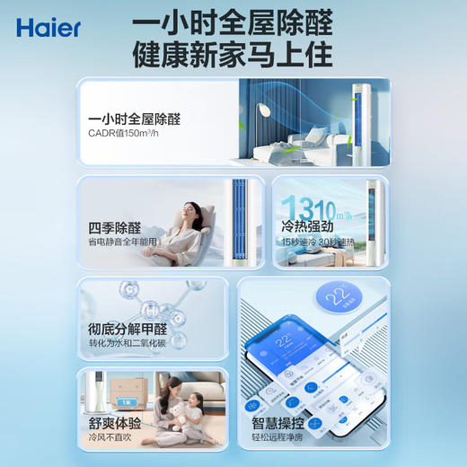 海尔（Haier）劲爽除醛空调 新一级能效变频 冷暖 客厅空调 柜机 KFR-72LW/A5LGA81U1 商品图1