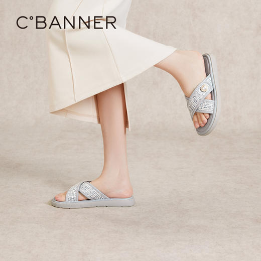 千百度轻奢休闲平底凉拖鞋女夏季小香风可外穿沙滩拖鞋A24375177 商品图4