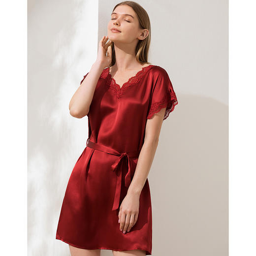 金三塔真丝睡裙女100%桑蚕丝短袖纯色可外穿家居服 （限价款）  YSFAA323 商品图3
