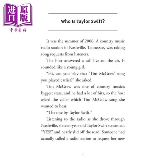 【中商原版】谁是泰勒斯威夫特 Who Is Taylor Swift 英文原版 人物传记 儿童章节书 插图故事 进口儿童读物 8-12岁 Who HQ 商品图3