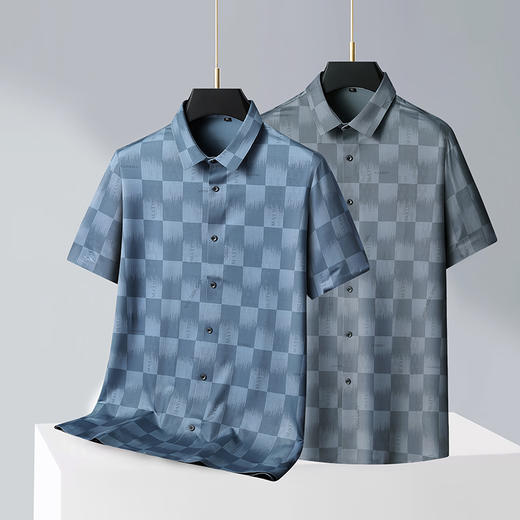 【冰丝高弹】【新款DWP】大依优型大码短袖衬衫加肥加大男士大号弹力透气舒适夏季半袖 商品图1