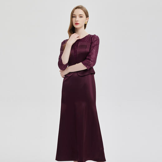 PE818斯尔丽24新款法式浪漫拼接蕾丝假两件式七分袖奢华简约礼服连衣裙 商品图2