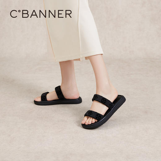 千百度沙滩海边一字拖女款夏季平底可外穿休闲舒软凉拖鞋A24375181 商品图0