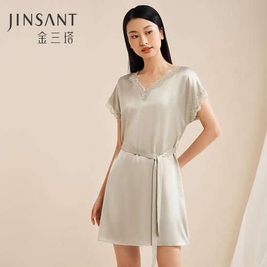 金三塔真丝睡裙女100%桑蚕丝短袖纯色可外穿家居服 （限价款）  YSFAA323 商品图1